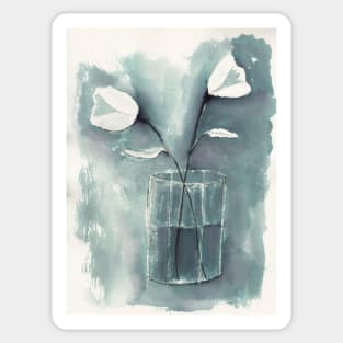White Flowers in a Glass Still Life Ink Sticker